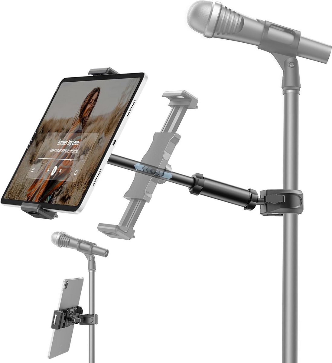 Universele Tablet en Smartphone Houder voor Microfoonstandaard - Verstelbaar voor Muziek en Opnames