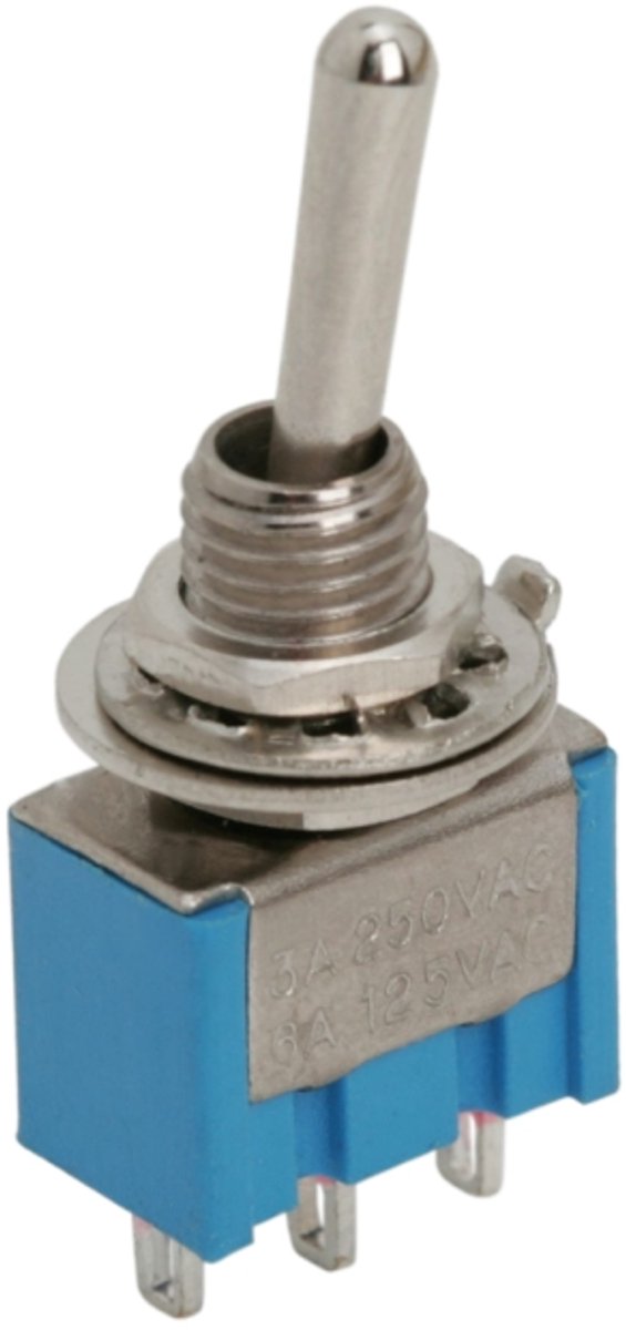5x Mini Tuimelschakelaar 1 Circuit ON-ON - Toggle Switch 250VAC 3A - Metalen Schakelaar Met 3 Soldeeraansluitingen - Inbouw Schakelaar Voor Machines En Elektrische Apparaten - Hendel Lengte 10mm - Behuizing 13x9x7mm - Verkoopeenheid 5 Stuks [09010]