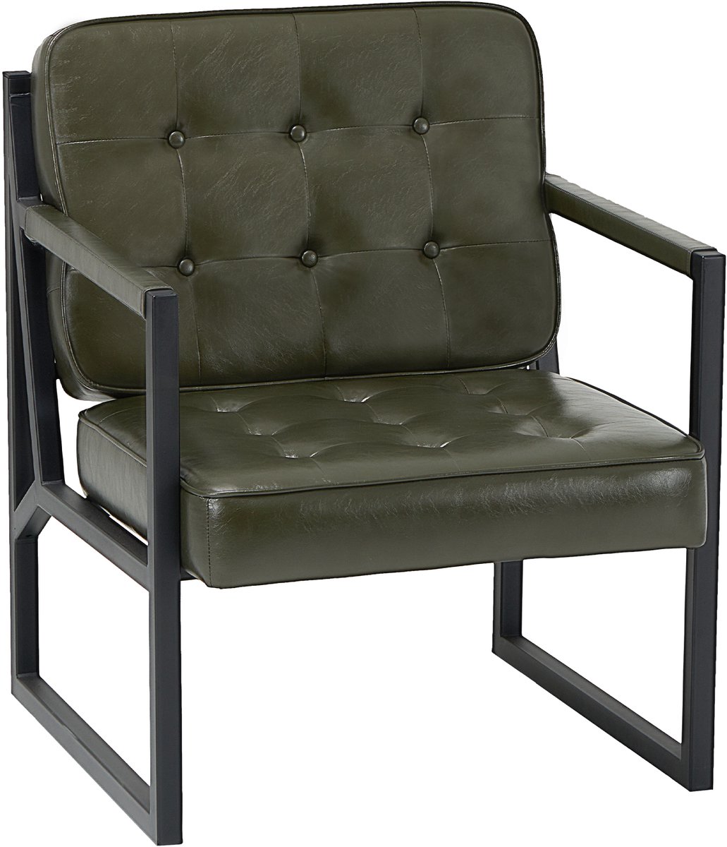 COLAMY - Accentstoel - Comfortabel - Fauteuil - Midden van de eeuw - Modern - Metalen poten - Kunstleren ontvangstfauteuil - Groen