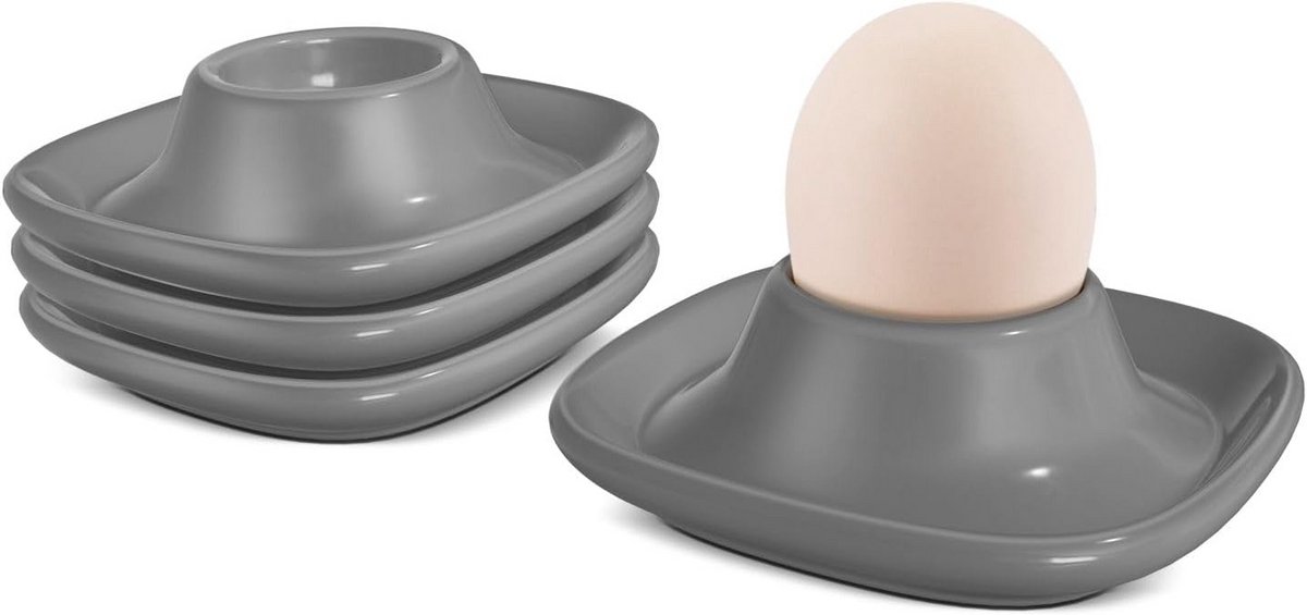 Set eierdopjes porselein 4-delig - stapelbare eierbekers met basis - ontbijt, brunch - grijs