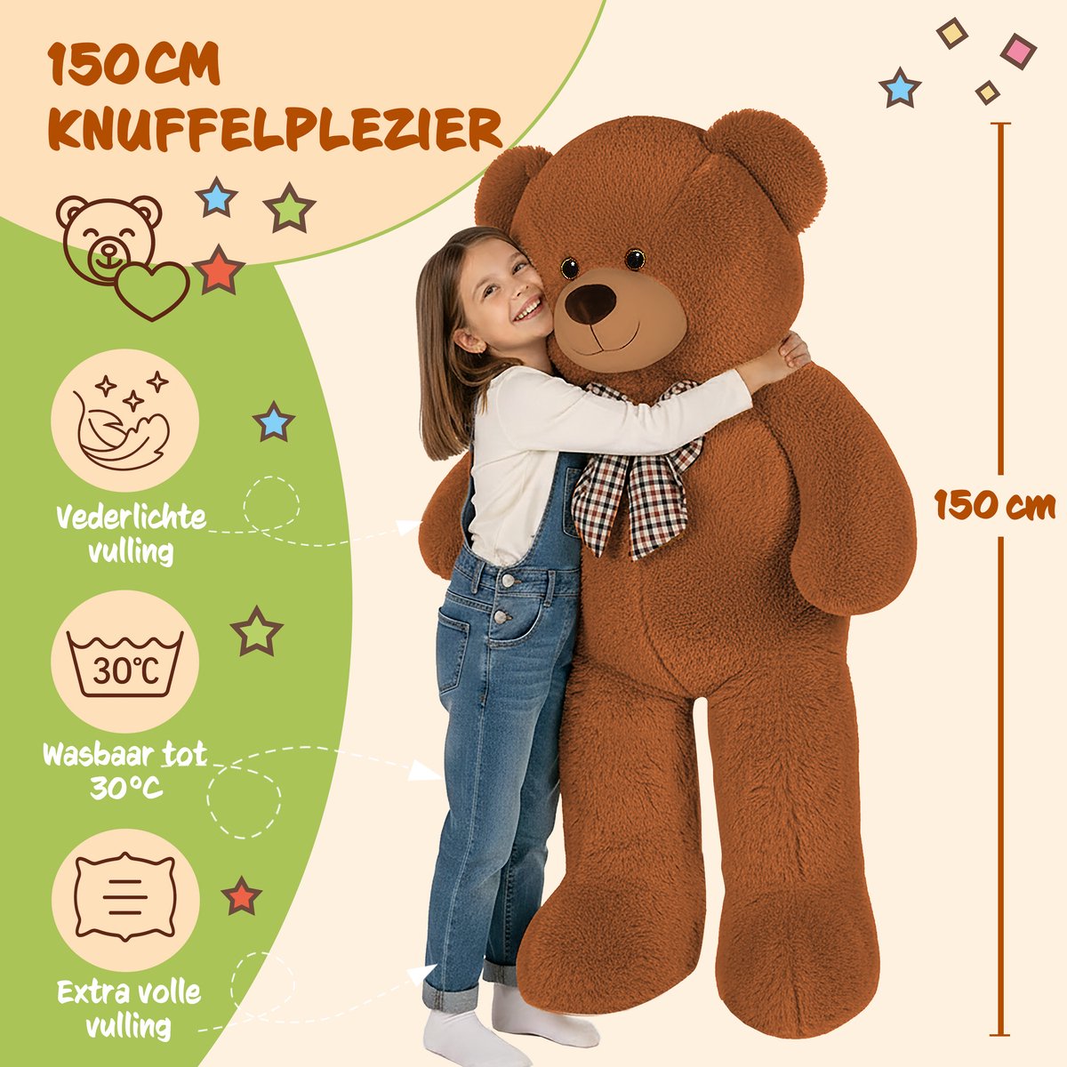 Monzana Knuffelbeer XXL – 150cm Staand Pluch - Bruin — afbeelding 7