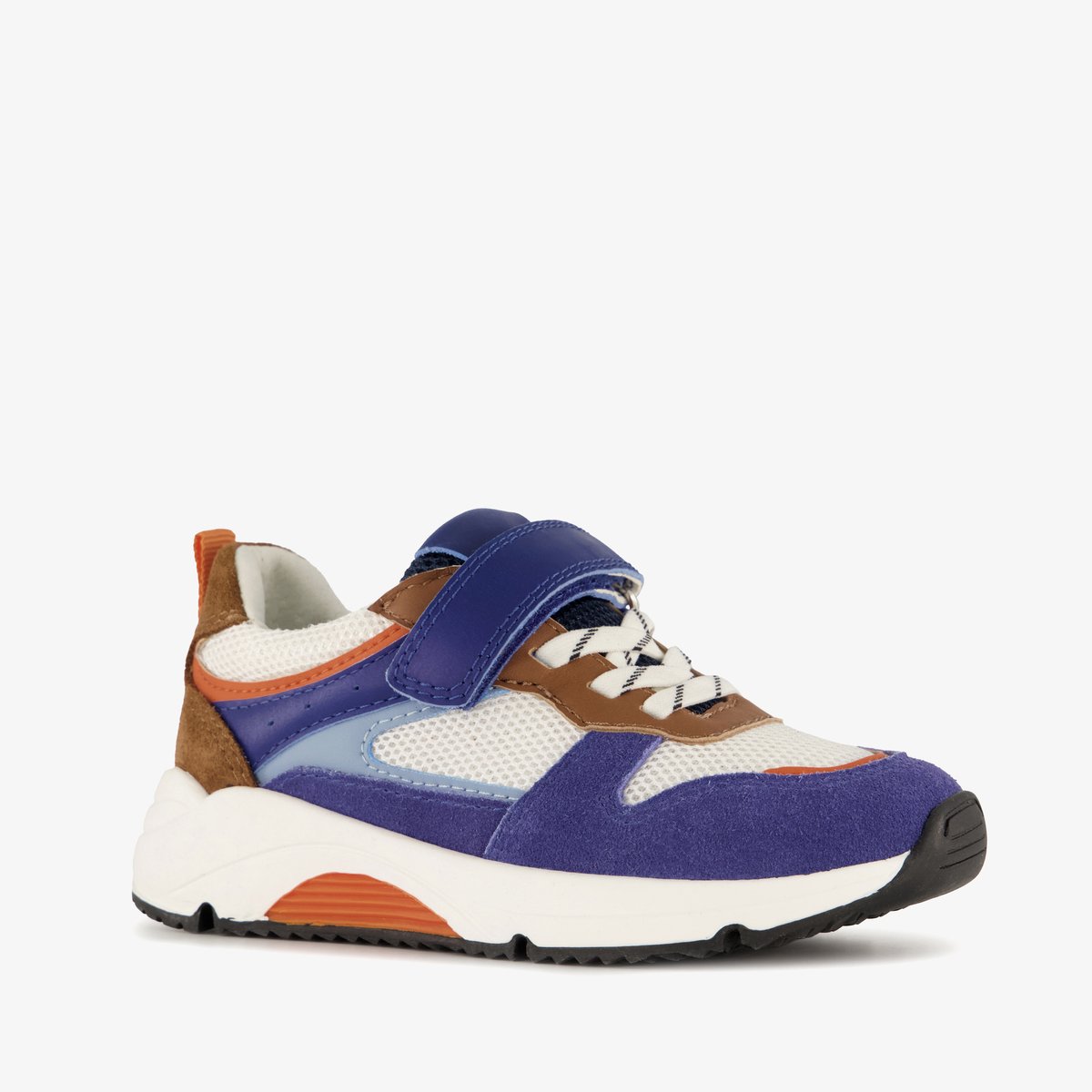 Stap suede jongens sneakers blauw bruin - Maat 32 - Echt leer