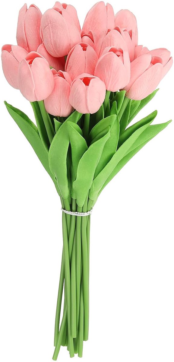 Kunsttulpen, 12 kunsttulpen van zacht gel, 35cm groot bloemstuk met imitatietulpen, geschikt voor bruiloften, woondecoratie en kantoordecoratie - Lichtroze