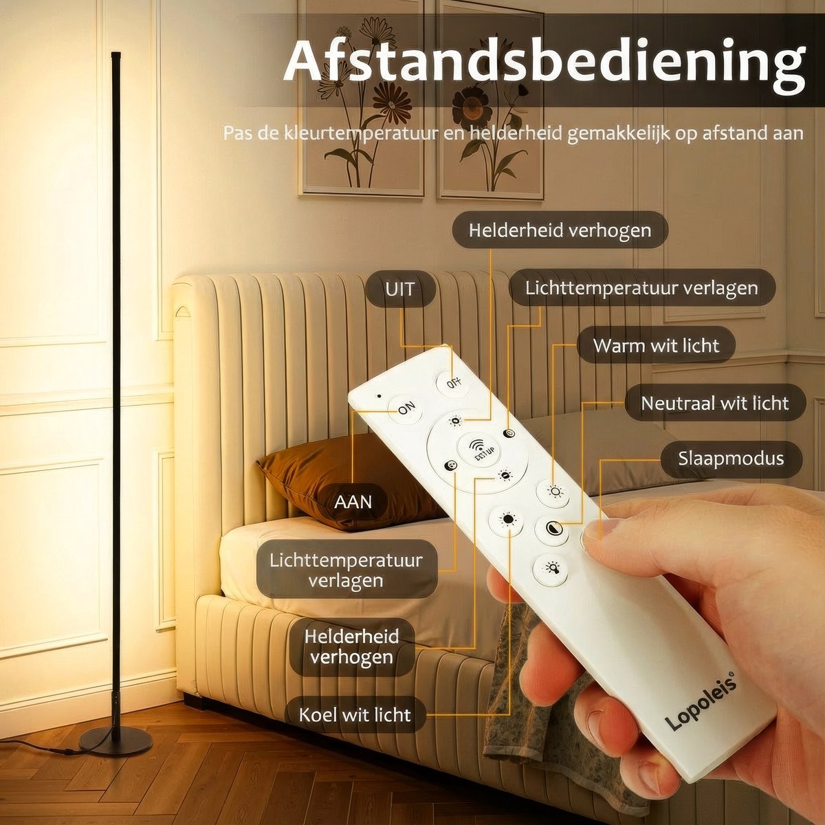 Lopoleis LED vloerlamp dimbaar en 350° draaibaar thumbnail 4