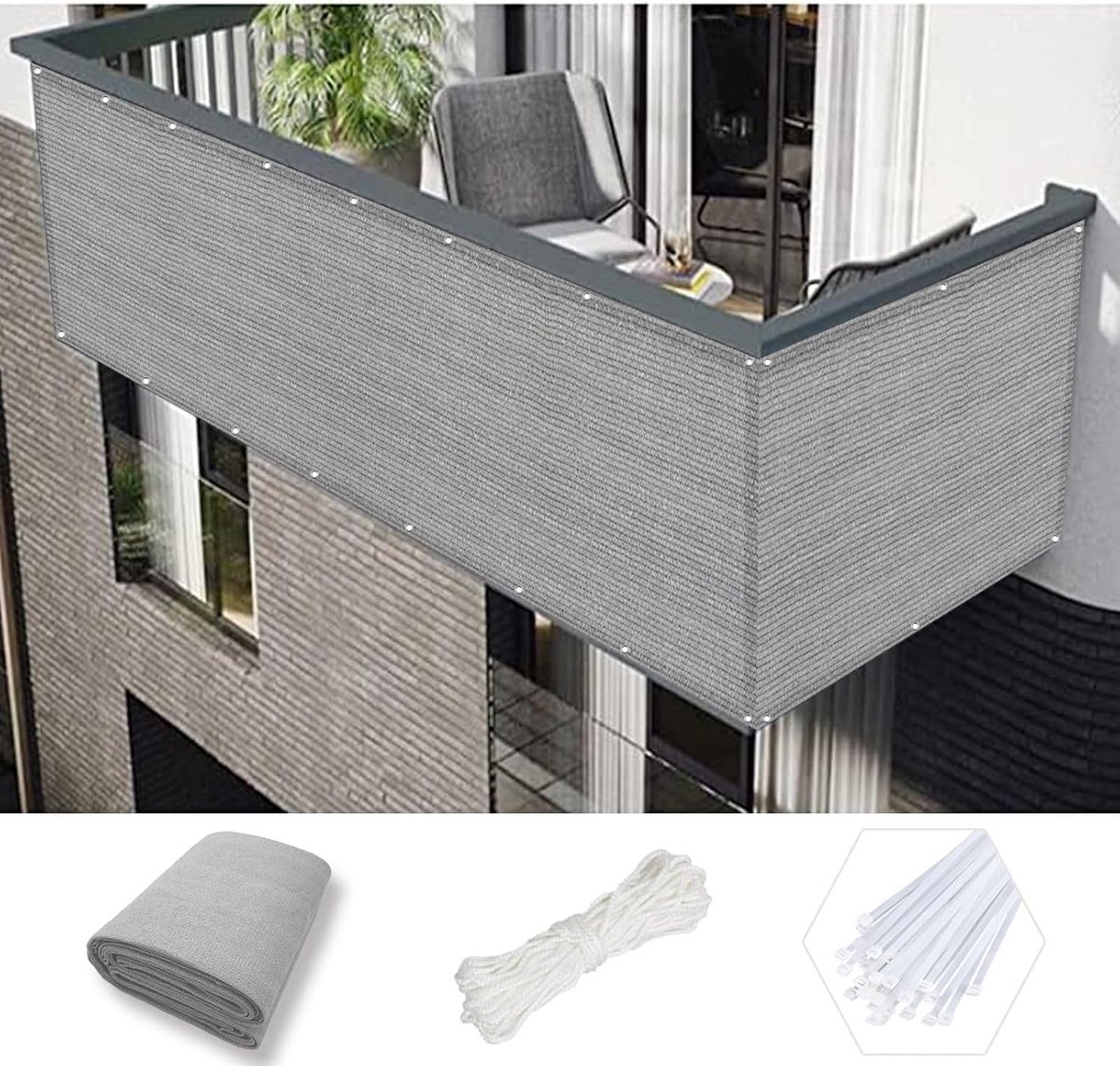 Inkijkbescherming Balkon Scherm 140x850 cm HDPE Tuin en Terras Privacydoek Grijs