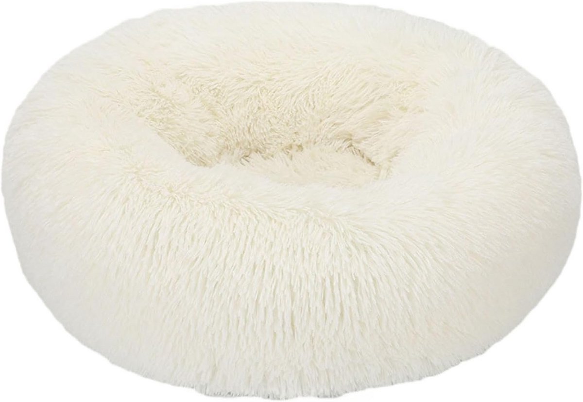 Ronde Pluche Mand voor Hond en Kat - Zacht en Comfortabel Nestje (50cm, Wit)
