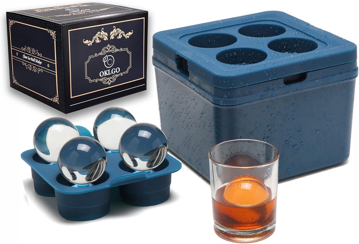 Clear Ice Ball Maker Mold - 5 Inch, 4 Holte Siliconen Dienblad voor Kristalheldere Ijsbollen voor Whisky en Cocktails