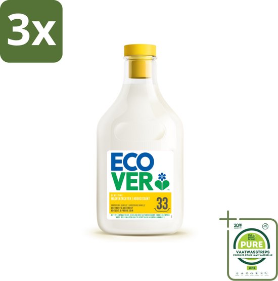 3 x Ecover - Wasverzachter - Gardenia - 1 liter - 33 wasbeurten - Grootverpakking - Wasverzachter - Biologisch Afbreekbaar - Plantaardige Ingrediënten - Wasverzachter Gardenia - Wasverzachter Vanille