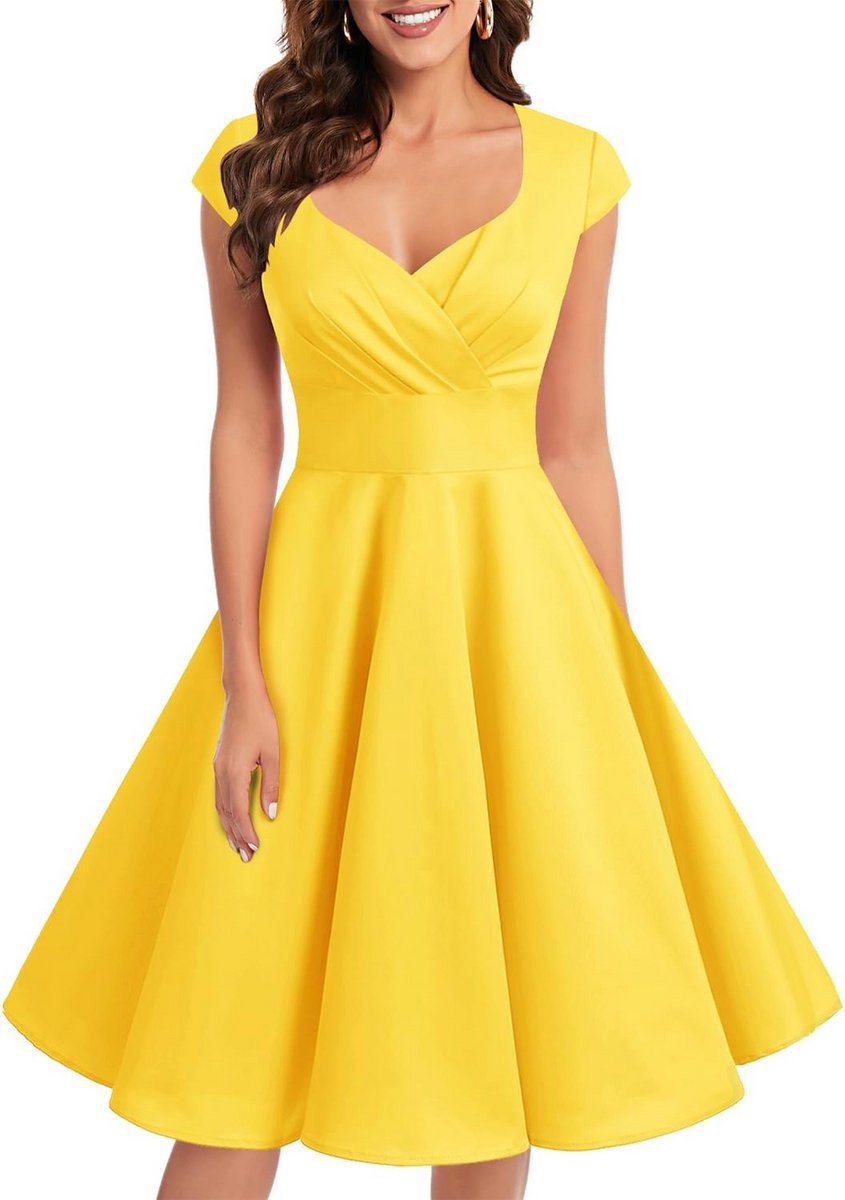 Dames Cocktailjurk A-lijn Retro Vintage Rockabilly Knielengte