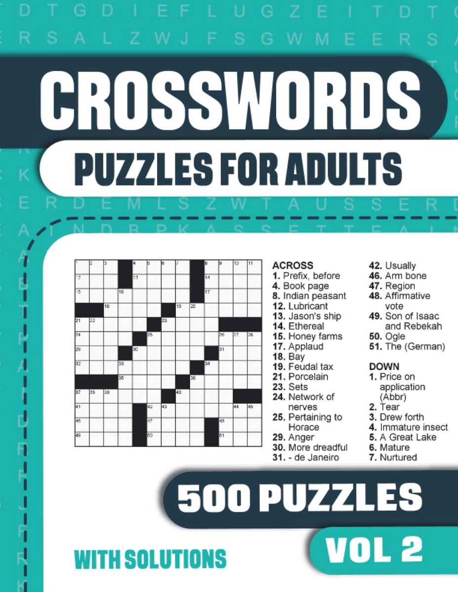 Kruiswoordpuzzels voor Volwassenen: Groot Puzzelboek met 500 Uitdagende Puzzels en Oplossingen