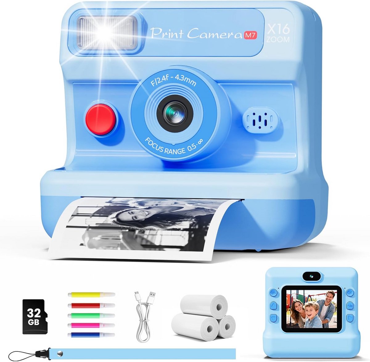 Kindercamera Direct Printen 1080P HD met Geheugenkaart en Printpapier