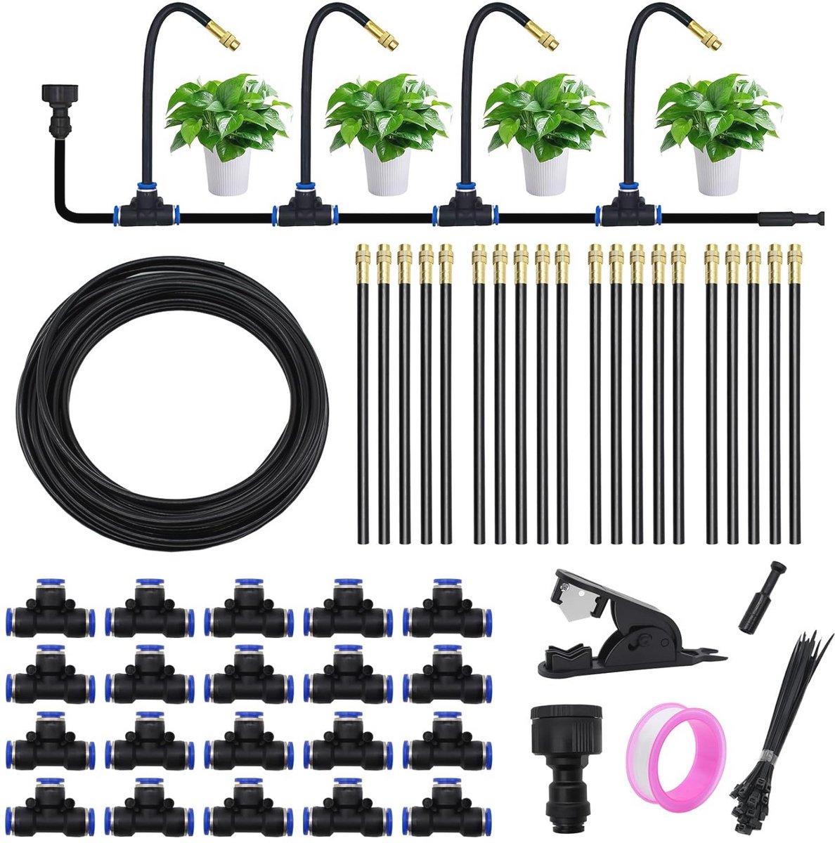 Automatisch bewateringssysteem voor tuin en woning, 360° irrigatiesysteem met instelbare sproeikoppen, ideaal voor gazons en kassen