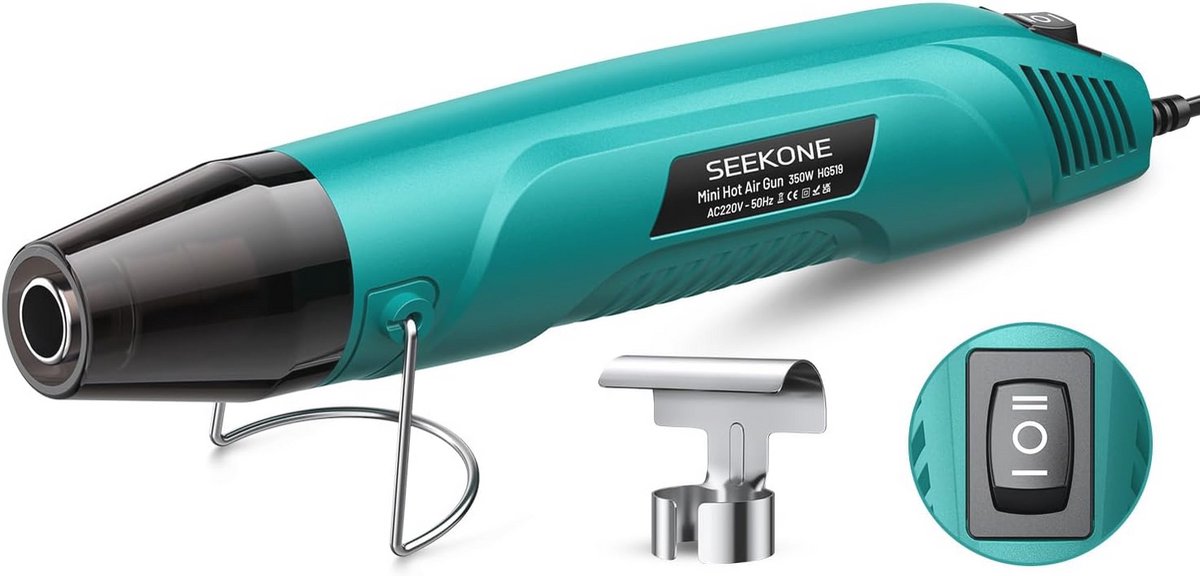 Mini Heteluchtpistool 350W - Dual Temp tot 450℃ met Overbelastingsbeveiliging en Reflectormondstuk