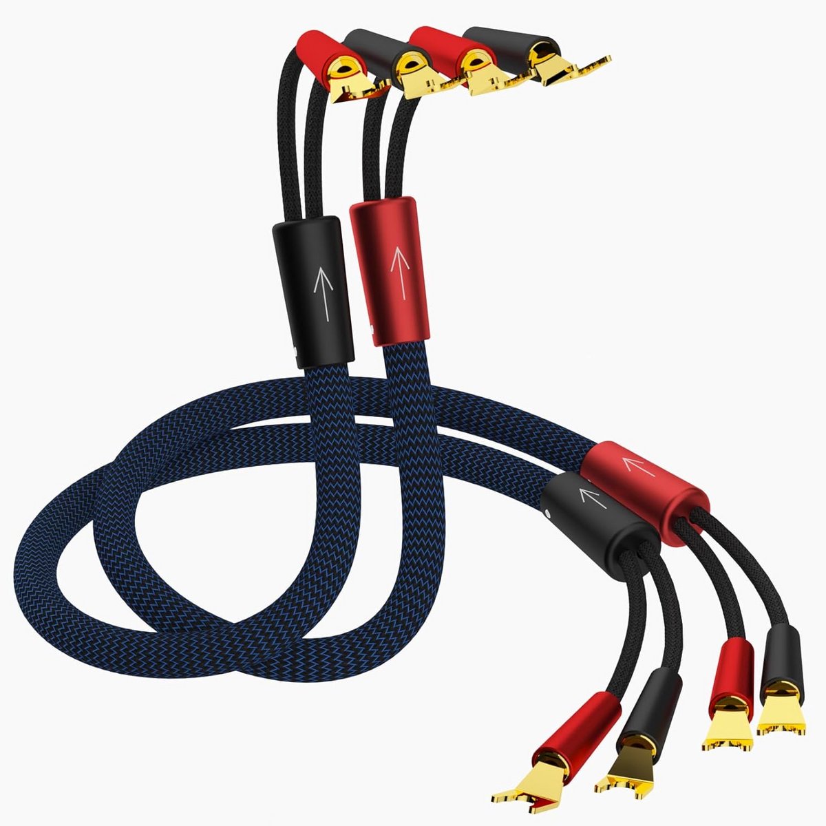HiFi OFC Luidsprekerkabel met Vergulde Y Spades Connectors - 2 Stuks - Mannelijk naar Mannelijk - 2 Meter