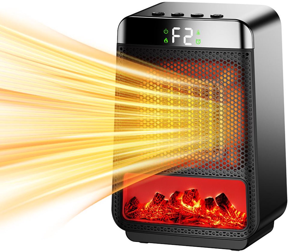 Elektrische PTC Keramische Heater E03 – 800W / 1500W – Compacte Kachel met Timer – Oververhittingsbeveiliging – Zwart