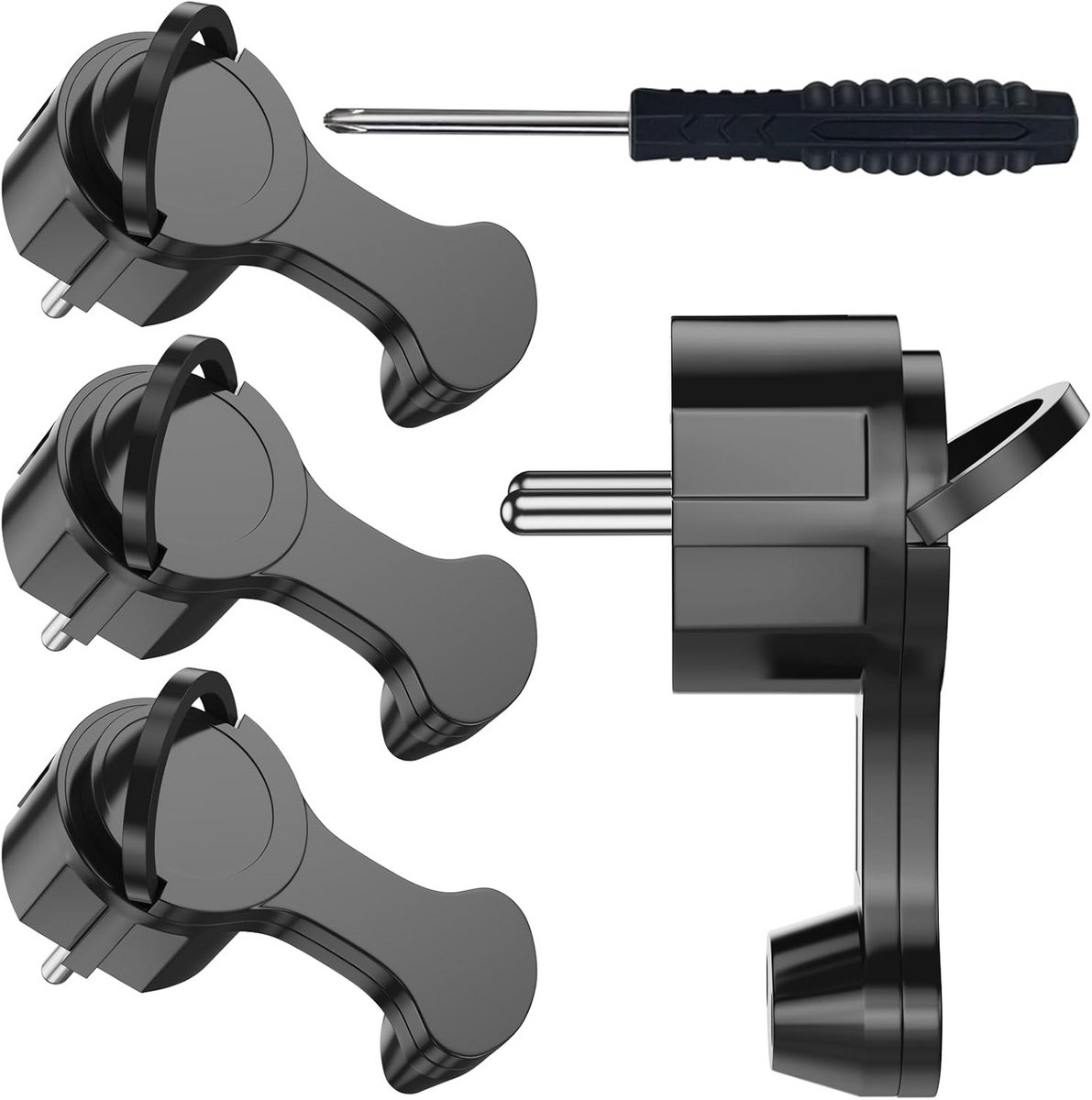 Platte Elektrische Stekker met Hoekcontact - 250V, 16A, Voor Kabels tot 3x1.5mm² - Zwart