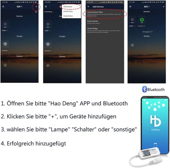 Bluetooth RGB LED-controller voor Android/iOS, dimmer voor LED-strips en lichtkettingen, 16 miljoen kleuren, geluid geactiveerd — afbeelding 3