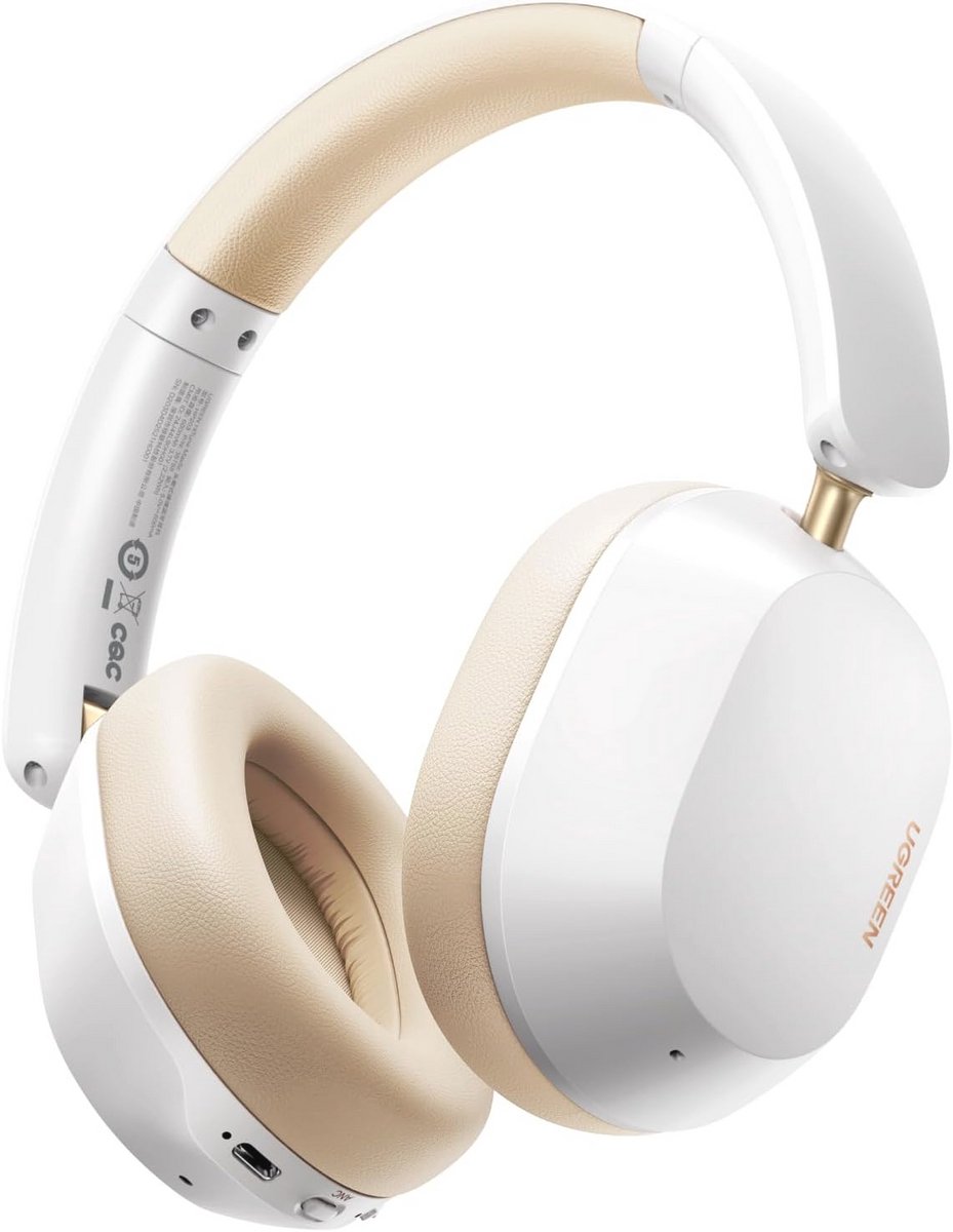 UGREEN HiTune Max5c Bluetooth Headphones Over Ear with Hybrid Active Noise Cancellation, High-Resolution Audio, LDAC, 75h Battery, Bluetooth 5.4, Spatial Audio, EQ in App, Dual Jack (White)