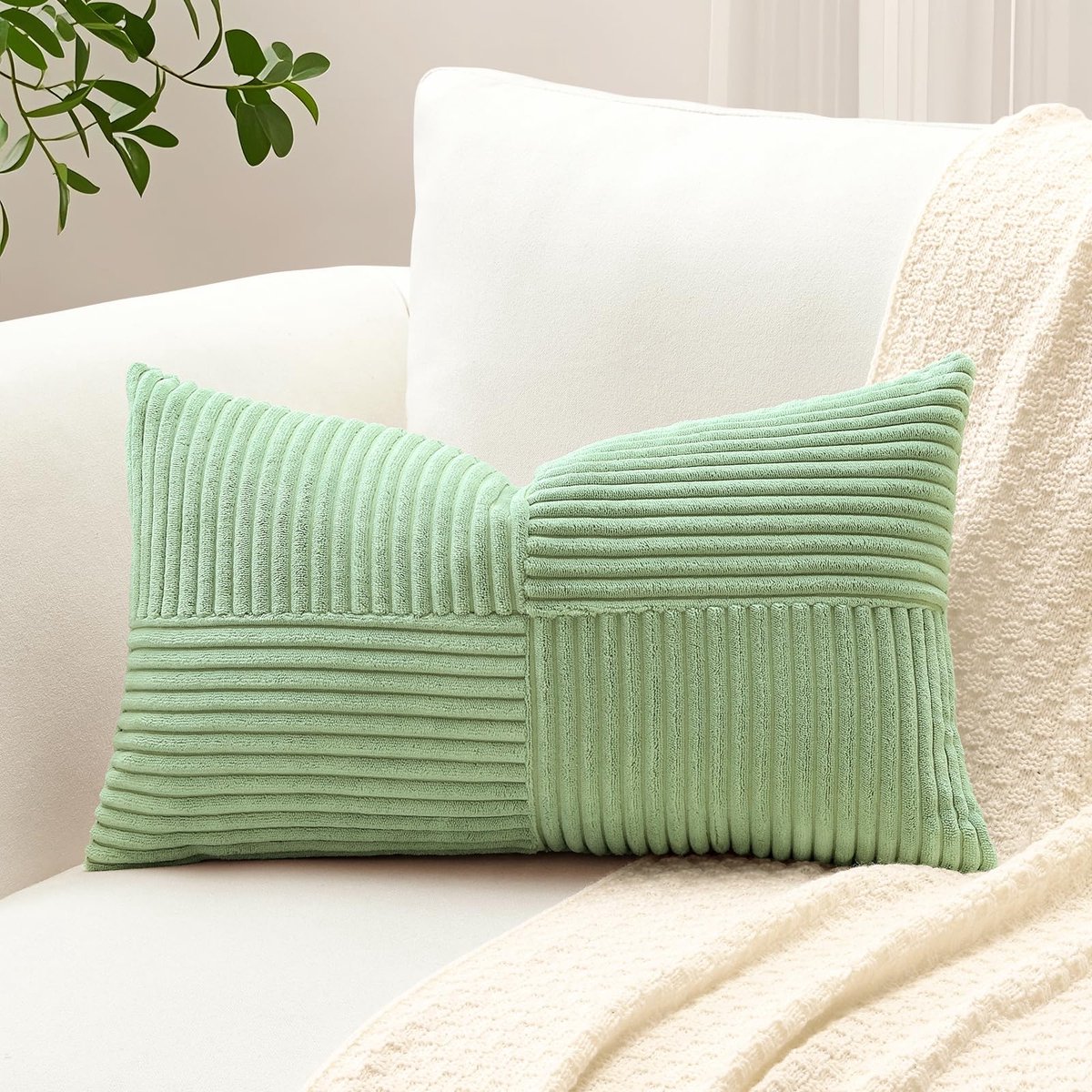 Unyqoos Zachte Corduroy Kussensloop met Gestreept Patroon voor Woonkamerdecoratie groen