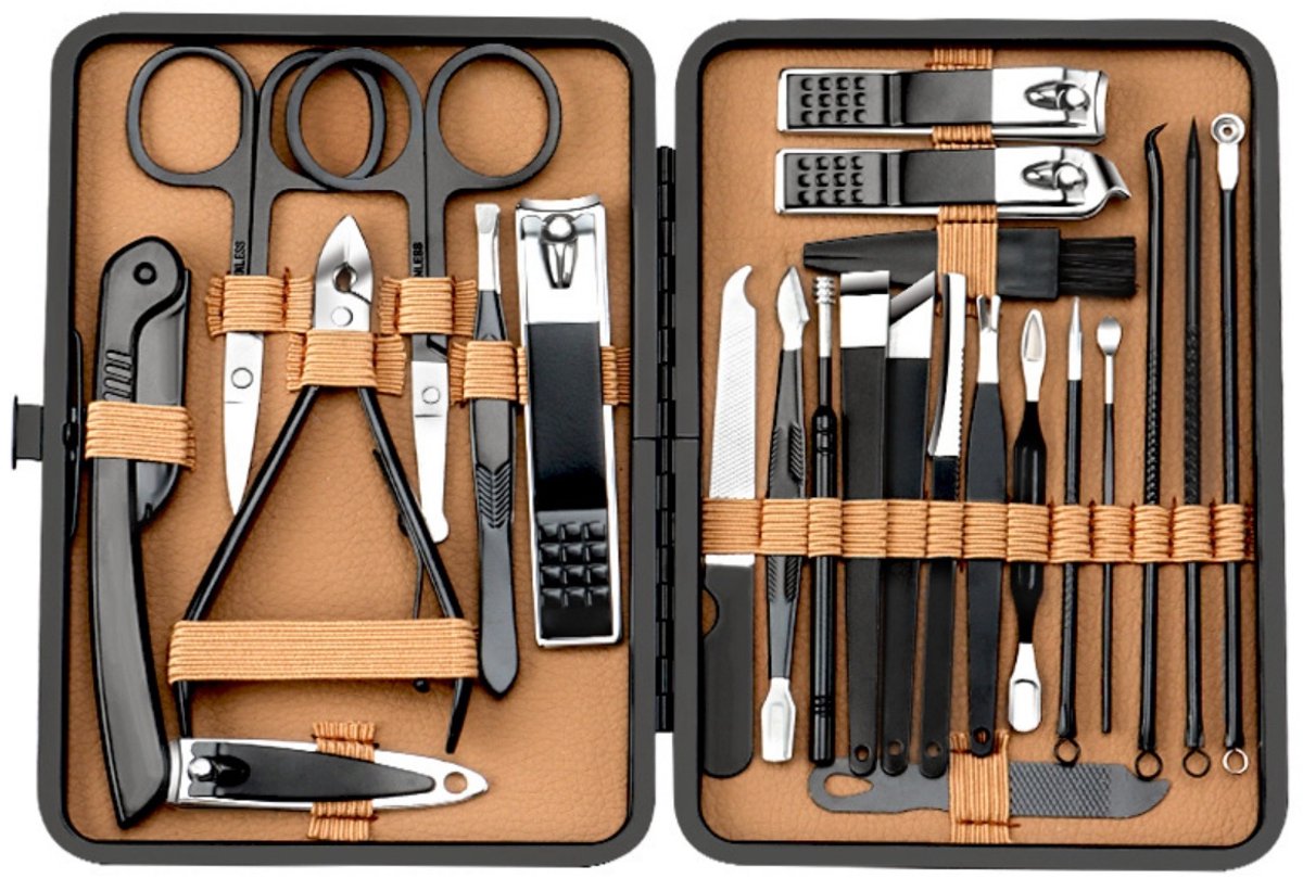 SWGOTA 24 delige Manicure Set - RVS - Nagelknipper - Nagelvijl - Pedicure Set - Manicureset - zwart