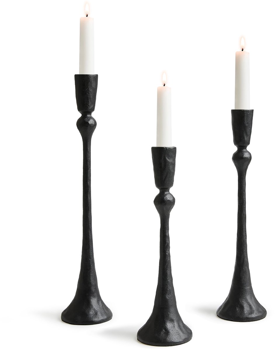 Unyqoos Set van drie vintage gietijzeren kandelaars voor sfeervolle decoratie zwart