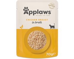 Applaws 100% natuurlijk natvoer voor katten, kipfilet in bouillon, verpakking met 12 zakken van 70 g