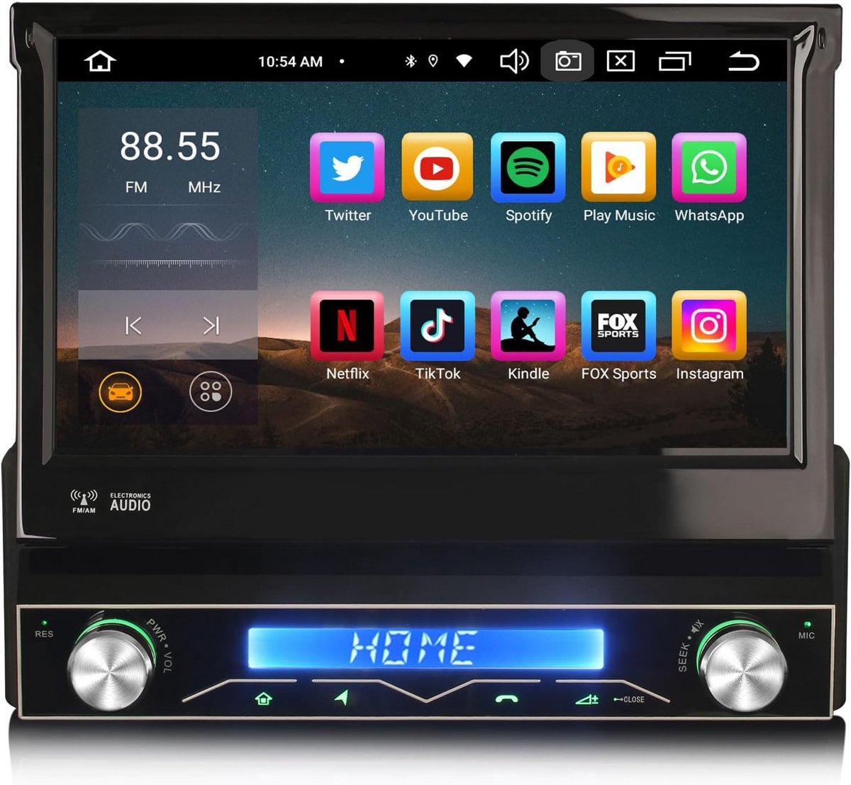 GONFEN 8-core Android 14 autoradio, 1 Din GPS navigator met gemotoriseerd scherm, draadloze Carplay, Android auto, bluetooth, wifi, DSP DAB+, RDS OBD2, TPMS 4 GB RAM + 64 GB ROM