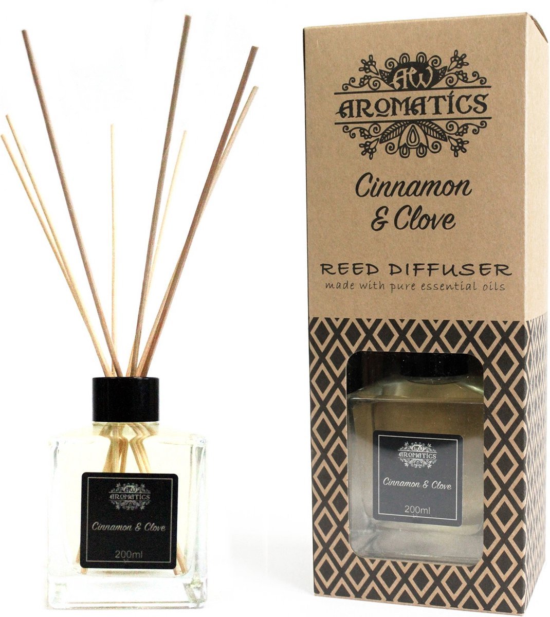 AW aromatics - geurstokjes - kaneel - kruidnagel - 200 ml - etherische olie - aromatherapie