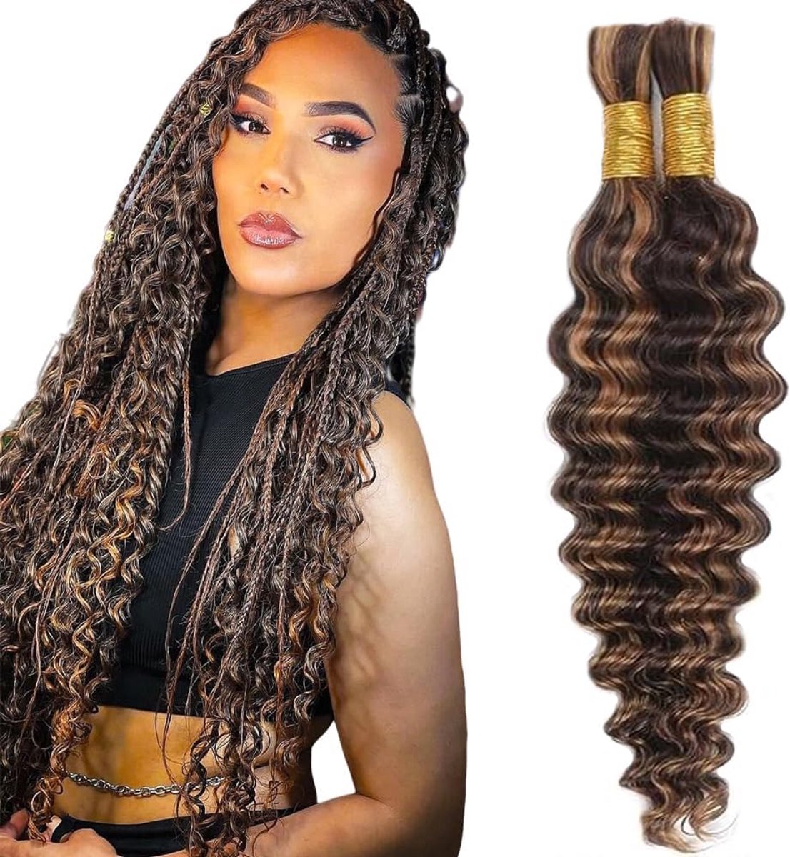 Deep Wave Bundels Menselijk Haar Onbewerkt voor Vlechten 24 Inch P4/30 Highlights