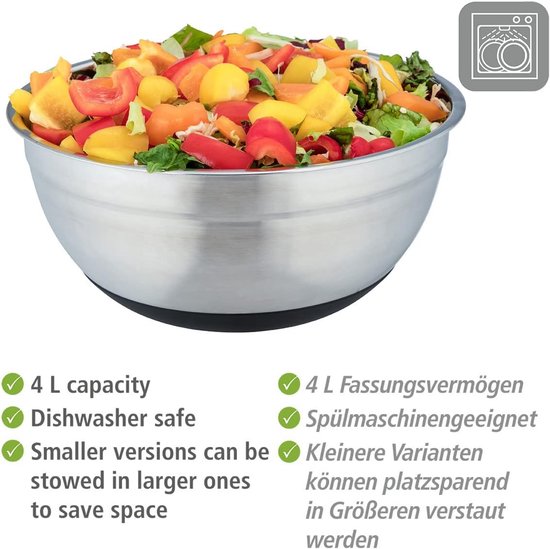 Stainless Steel Bowl 4 Litre with Non-Slip Silicone Base for Outdoor Use van Merkloos — afbeelding 2