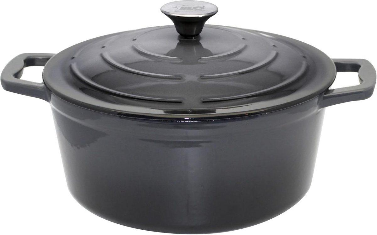 Gietijzeren Braadpan met Deksel 26 cm 4,5L Grijs – Voor Inductie en Oven