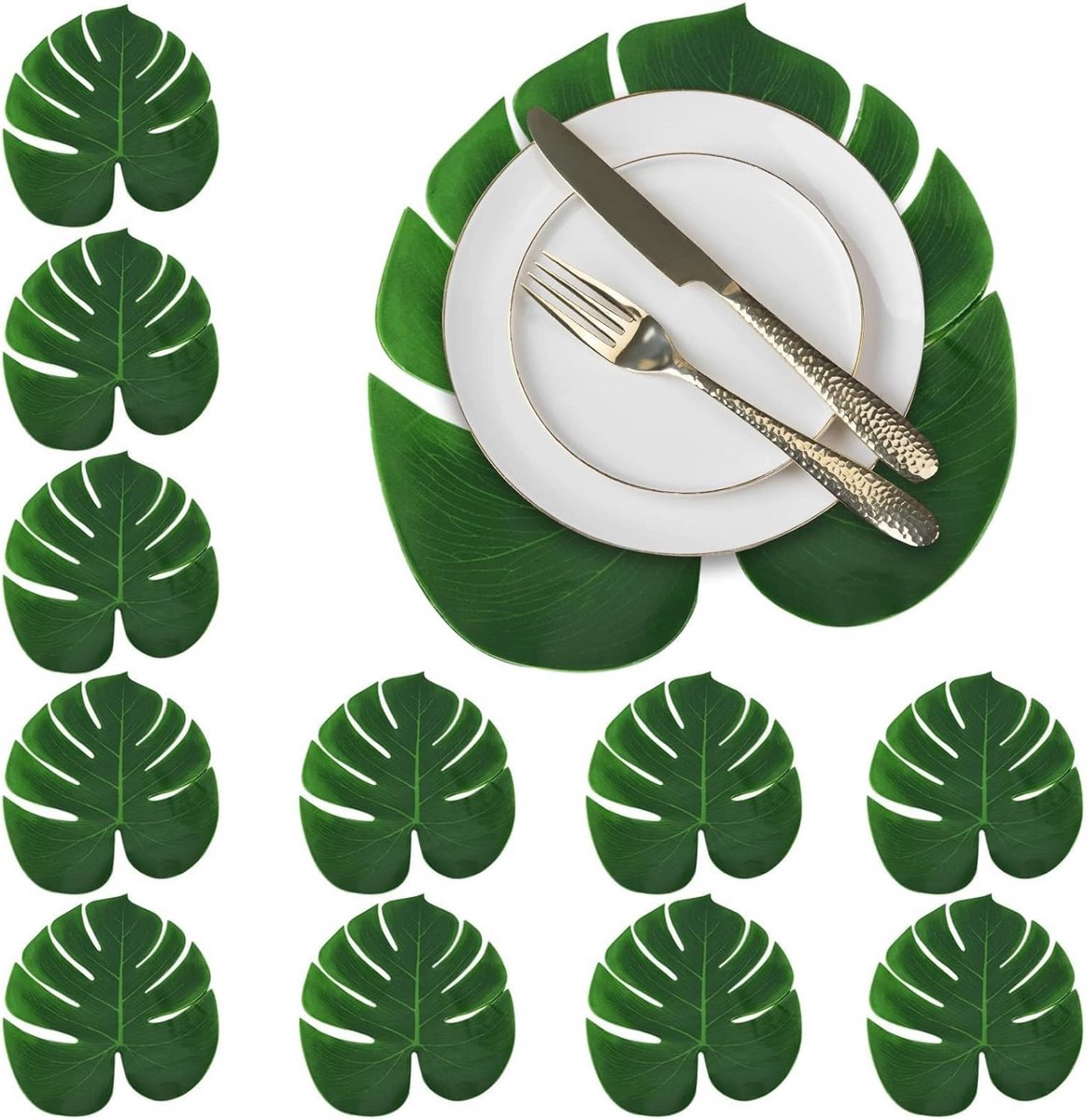 Hittebestendige Placemats voor Eettafel - Set van 12 Stuks met Monstera Blad Design
