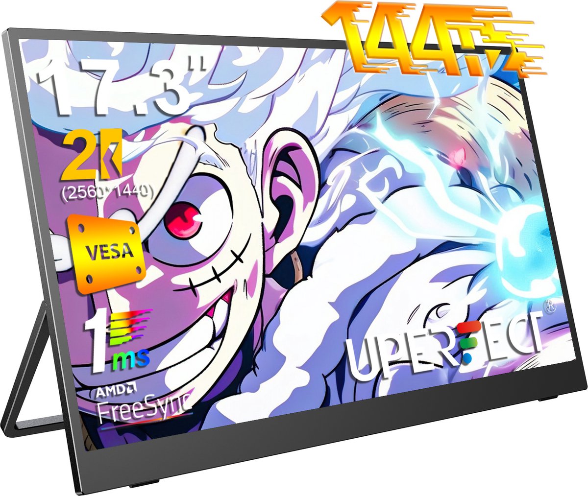 UPERFECT Portable Monitor 17.3" Gaming Monitor 2K 144Hz IPS 100% sRGB Draagbare monitor met VESA-bevestiging voor PS5/PC/Streaming with Dual USB-C/VESA Mount,for Laptop/Switch/MacBook (VESA Mount )