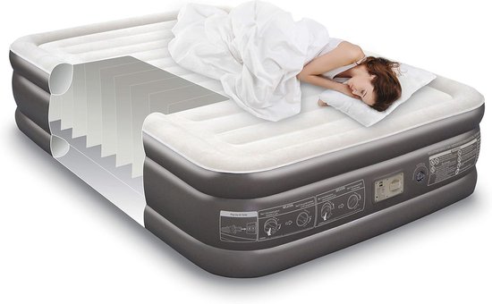 Comfortabel Queen Size Luchtmatras met Ingebouwde Pomp en Verhoogd Ontwerp — afbeelding 3