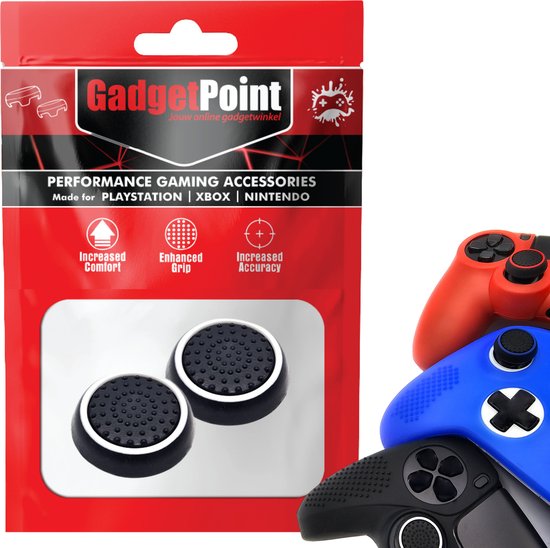 Gadgetpoint - Thumb Grips voor PlayStation, PS5, Xbox X/S, One & Switch Pro Controller - Gaming Thumbgrips - Performance Anti-Slip Thumbsticks - Bescherming Accessoires - Zwart/Wit