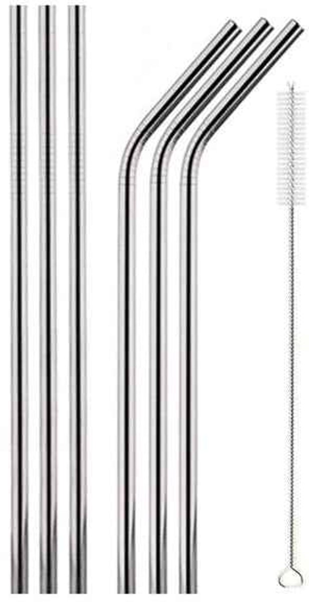 Gadgetpoint - Metalen/RVS Rietjes - Metal Straws - Cocktails - Drankjes - Milieuvriendelijk & Duurzaam - Set van 6 rietjes + schoonmaak borstel - Zilver
