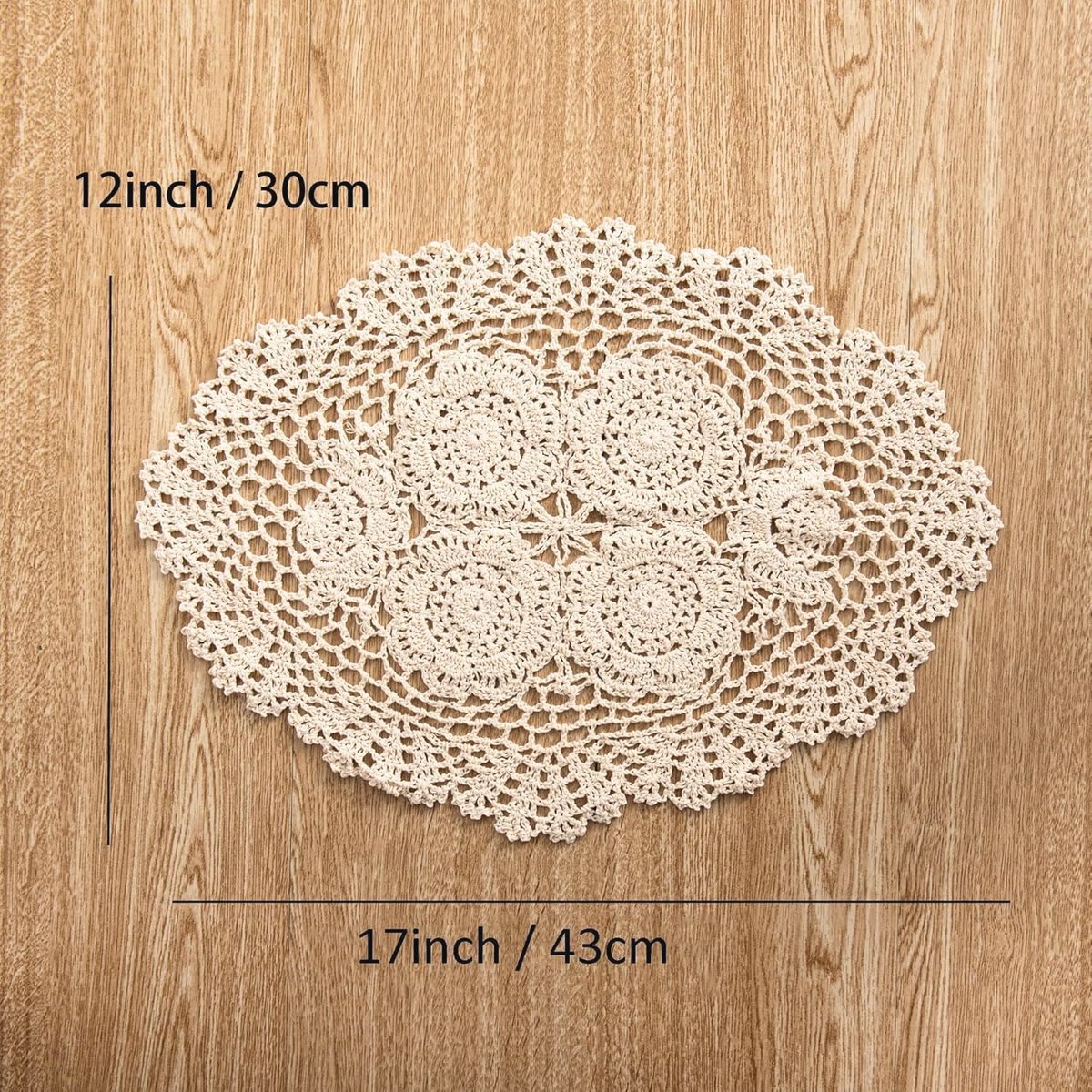 Handgemaakte katoenen gehaakte ovale doilies 2-delig - Beige tafelplacemats