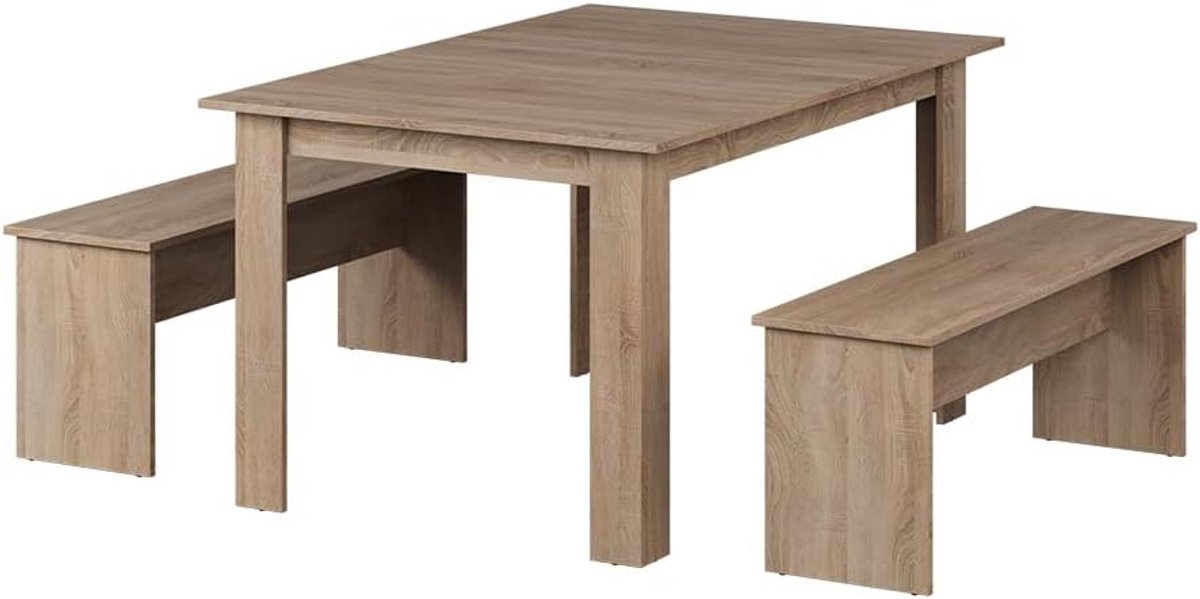 Eetkamerset Tafel met 2 Zitbanken Sonoma Eiken | Ruimte voor 6 Personen