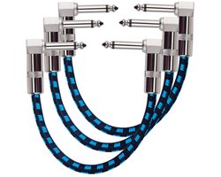 Rayzm Gitaar-klinkpatchkabel, geruisloos voor gitaareffecten, 6,35 mm, instrument-patchkabel met textielmantel, tweed-ommanteling voor gitaar/baseffectpedalen (3 stuks)