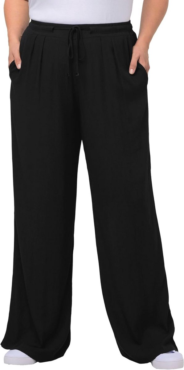 Ulla Popken Dames, viscose broek, zwart, 62-64 Kort