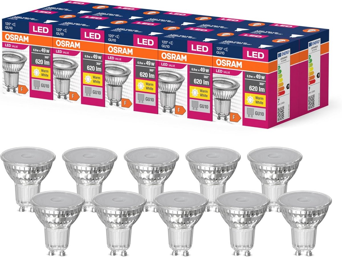 LED Reflectorlamp GU10 620 Lumen 3000K Warm Wit Vervanger 49W Pak van 10