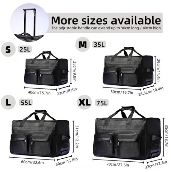 Sac de Voyage Extensible avec Roulettes - Grande Capacité, Roulettes Spinner 360° et Poche Avant – L (55L)