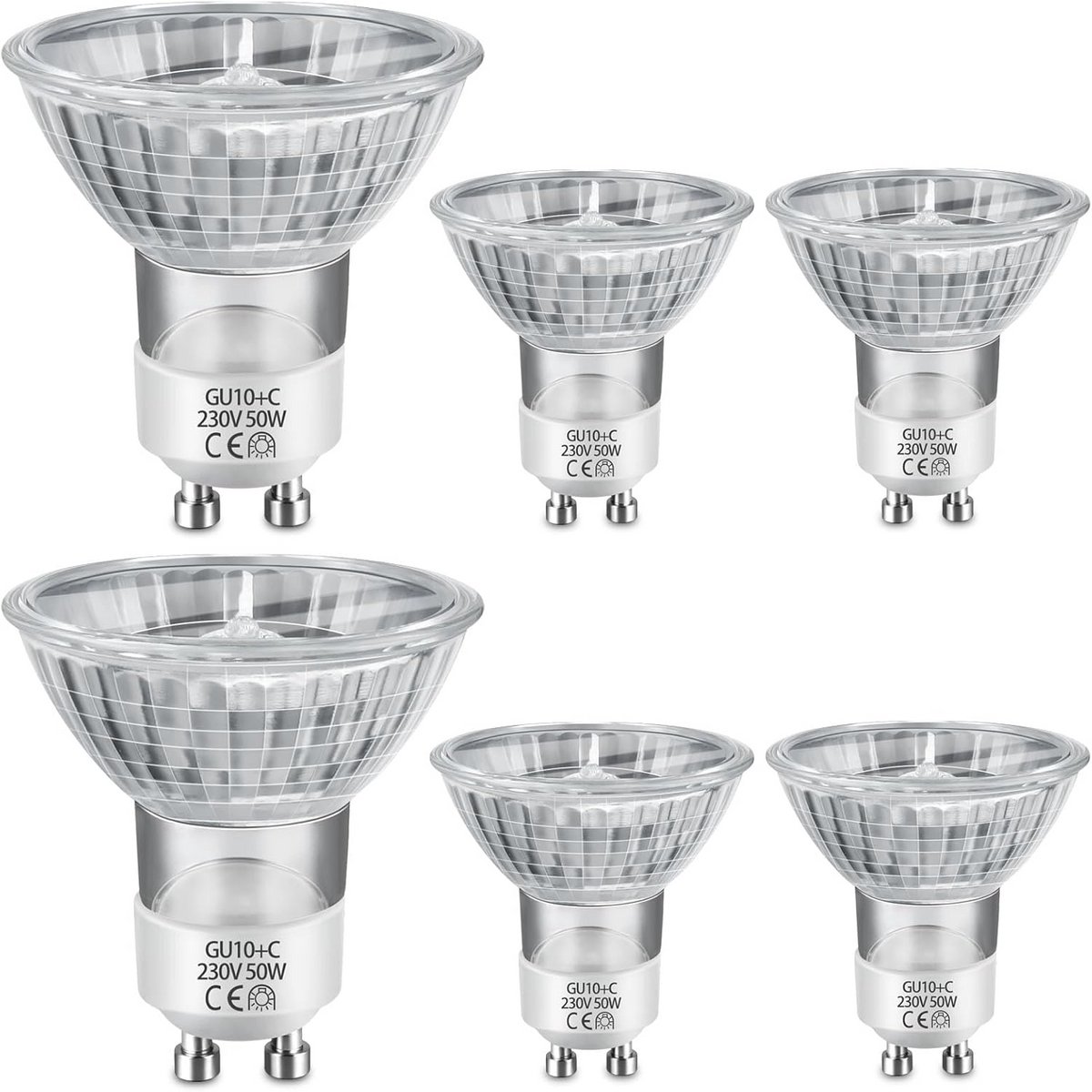 6 Stuks GU10 en MR16 Dimbare Gloeilampen 230V Warm Wit 2700K 38° Stralingshoek voor Inbouw- en Badkamerverlichting