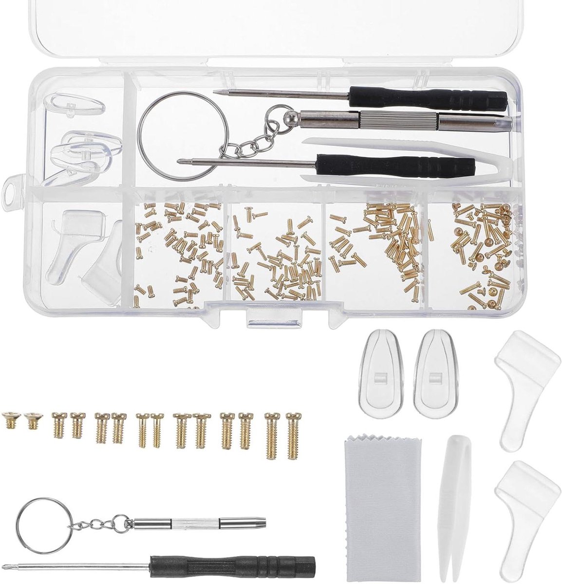 Allecta - Brillenschroeven set - 150 stuks - Reparatieset - Gouden - Neuspads en schroevendraaier - voor Zonnebrillen, Horloges en Sieraden