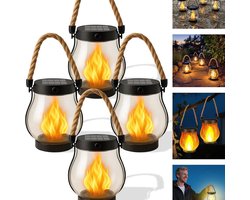 Solar buitenverlichting - Solar campingverlichting - Waterdicht - Werkt op USB en zonne-energie - Hangende lampen met touw - Decoratieve tuinverlichting - Tuinverlichting - Vlamlampen - Hangende terrasverlichting - Verpakking van vier stuks