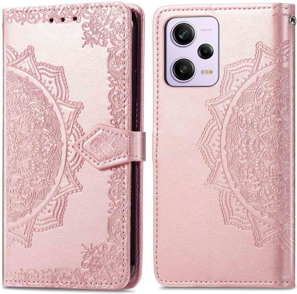 imoshion Hoesje - Geschikt voor Xiaomi Redmi Note 12 Pro Plus - Mandala Bookcase - Rosé Goud