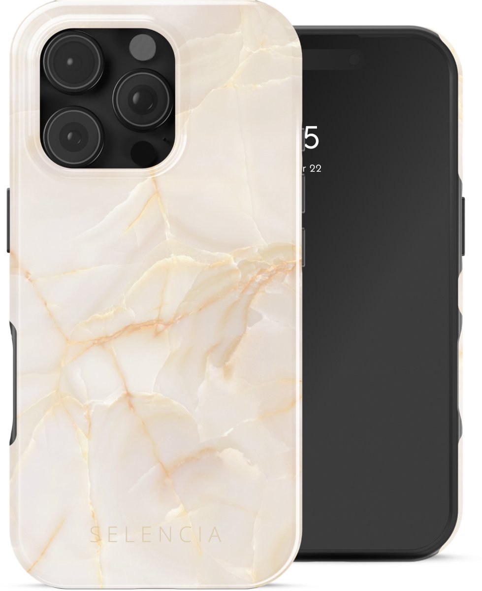 Selencia Hoesje - Geschikt voor Apple iPhone 16 Pro - Backcover geschikt voor MagSafe - Golden Beige Marble