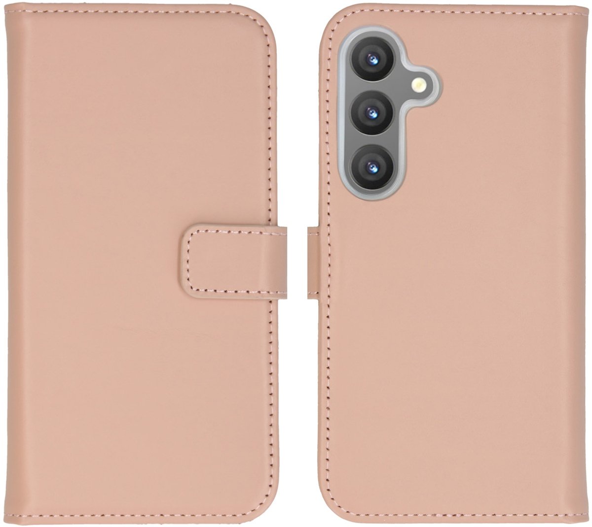 Selencia Hoesje - Geschikt voor Samsung Galaxy S24 - Echt Lederen Bookcase - Dusty Pink
