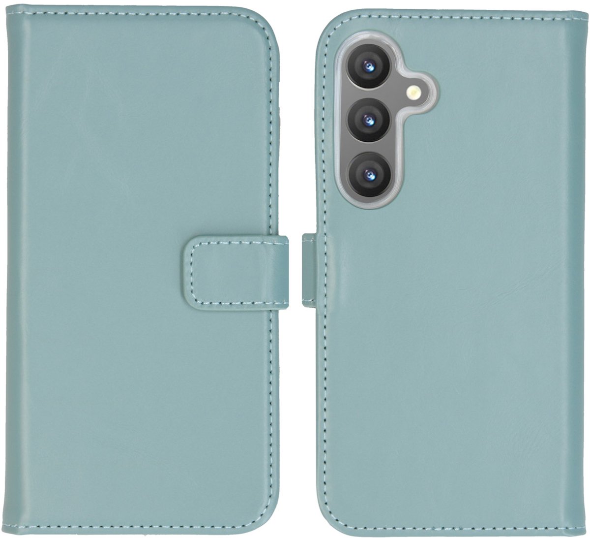 Selencia Hoesje - Geschikt voor Samsung Galaxy S24 - Echt Lederen Bookcase - Air Blue