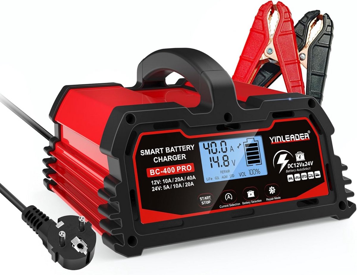 Auto Acculader - Batterij Oplader - Voertuig Onderhoud - Intelligent LCD Display - 40A 12V 24V - Zwart